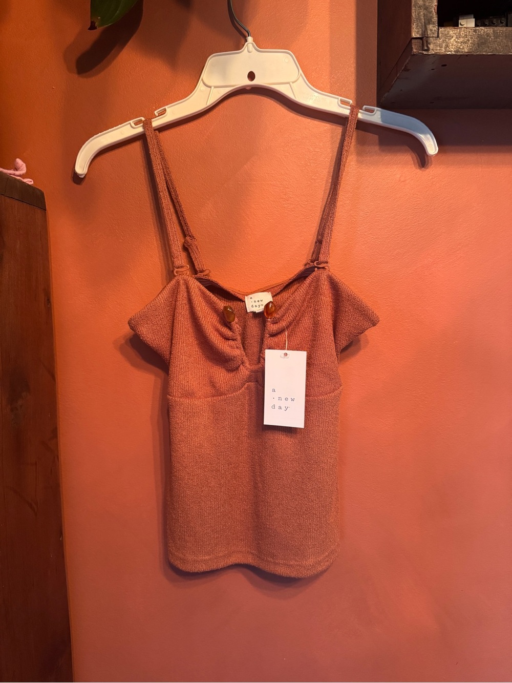 a new day Rusty Orange Knit Cami with Button Detail